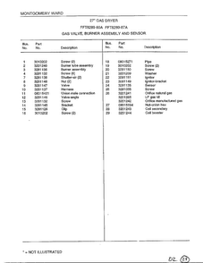 Gas Valve/burner/sensor Page 2 Diagram and Parts List for 8289-80A  Frigidaire Dryer