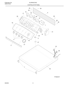 Controls/Top Panel Diagram and Parts List for GLGR642CAS2  Frigidaire Dryer