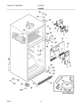 Cabinet Diagram and Parts List for LFTR2032TE1  Frigidaire Refrigerator