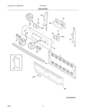 02 - BACKGUARD Diagram and Parts List for CFEF3053TBA  Frigidaire Range