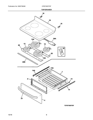 Top/drawer Diagram and Parts List for CFEF3053TSF  Frigidaire Range