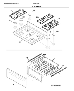 Top/Drawer Diagram and Parts List for FFGF3054TWC  Frigidaire Range