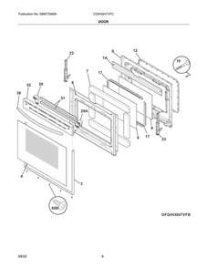 Door Diagram and Parts List for CGIH3047VFC  Frigidaire Range
