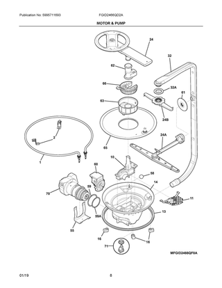 Motor & Pump Diagram and Parts List for FGID2466QD2A  Frigidaire Dishwasher