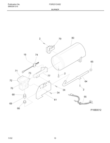 Burner Diagram and Parts List for FGR231CAS2  Frigidaire Dryer