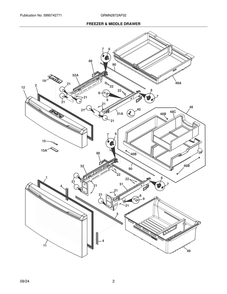 Freezer And Middle Drawer Diagram and Parts List for GRMN2872AF02  Frigidaire Refrigerator