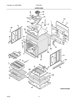 Upper Oven Diagram and Parts List for FFET2726TWB  Frigidaire Wall Oven