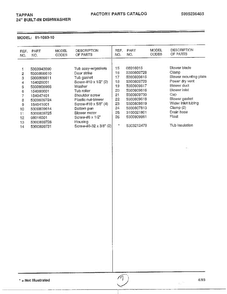 Parts List Diagram and Parts List for 61-1083-10  Frigidaire Dishwasher