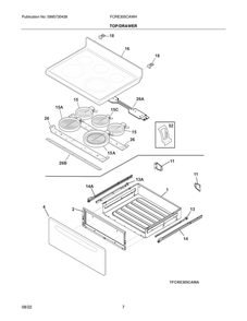 Top/Drawer Diagram and Parts List for FCRE305CAWH  Frigidaire Range