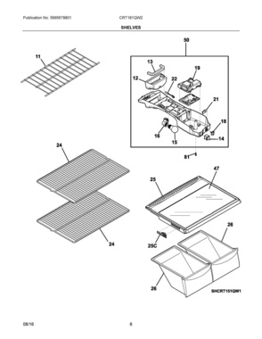 04 - SHELVES Diagram and Parts List for CRT181QW2  Frigidaire Refrigerator