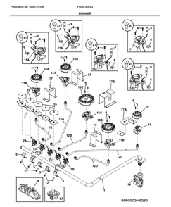 Burner Diagram and Parts List for FGGC3645QBE  Frigidaire Cooktop