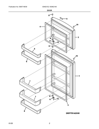 Door Diagram and Parts List for K80462148A  Frigidaire Refrigerator