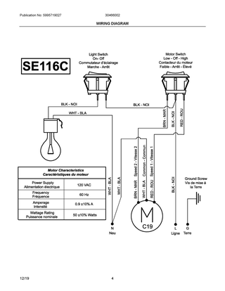Wiring Diagram Diagram and Parts List for 30466002  Frigidaire Range Hood