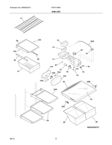 Shelves Diagram and Parts List for FGHT1846KE8  Frigidaire Refrigerator