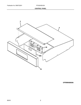 Control Panel Diagram and Parts List for FFEW2426USA  Frigidaire Wall Oven