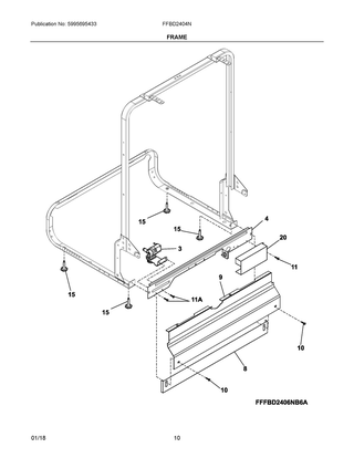 Frame Diagram and Parts List for FFBD2404NW10C  Frigidaire Dishwasher