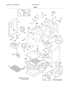 Body Diagram and Parts List for FGEF3035RFB  Frigidaire Range