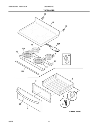 Top/drawer Diagram and Parts List for CFEF3055TSC  Frigidaire Range