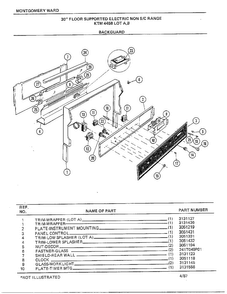 30" Floor Supported Elec Backguard Diagram and Parts List for 4458B  Frigidaire Range