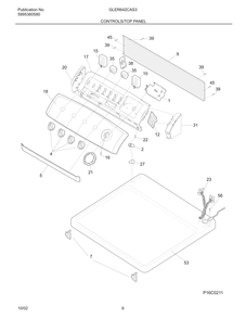 Controls/Top Panel Diagram and Parts List for GLER642CAS3  Frigidaire Dryer