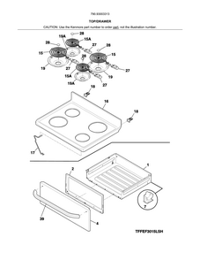 Top/drawer Diagram and Parts List for 79093003313  Kenmore Range