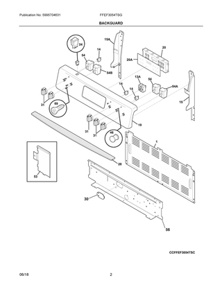 Backguard Diagram and Parts List for FFEF3054TSG  Frigidaire Range