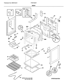 Body Diagram and Parts List for FFEF3054TBM  Frigidaire Range