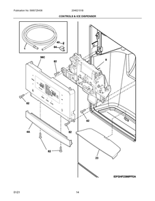 Controls And Ice Dispenser Diagram and Parts List for 20462151B  Frigidaire Refrigerator