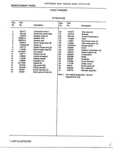 Chest Freezer Page 2 Diagram and Parts List for 73018B  Frigidaire Freezer