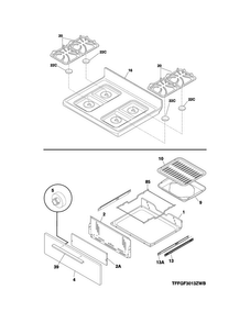 Top/drawer Diagram and Parts List for FFGF3013ZWC  Frigidaire Range