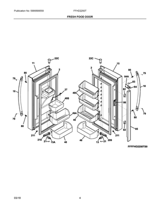 Fresh Food Door Diagram and Parts List for FFHD2250TS3  Frigidaire Refrigerator