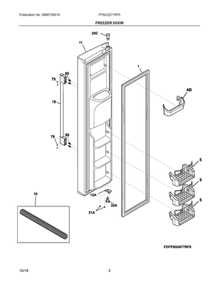Freezer Door Diagram and Parts List for FPSC2277RF5  Frigidaire Refrigerator