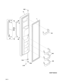 Freezer Door Diagram and Parts List for FFHS2313LPB  Frigidaire Refrigerator