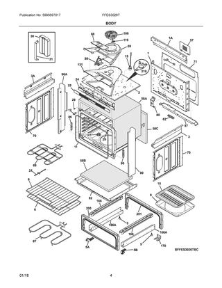Body Diagram and Parts List for FFES3026TBC  Frigidaire Range