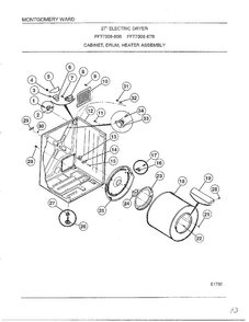 Cabinet, Drum, Heater Assembly Diagram and Parts List for 7308B  Frigidaire Dryer