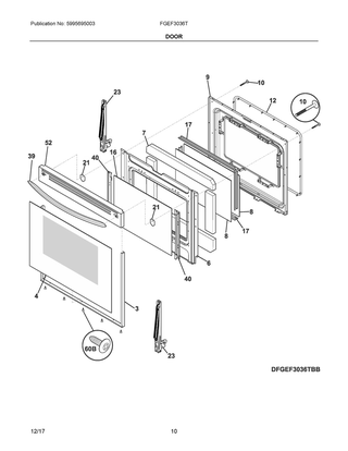 Door Diagram and Parts List for FGEF3036TWB  Frigidaire Range