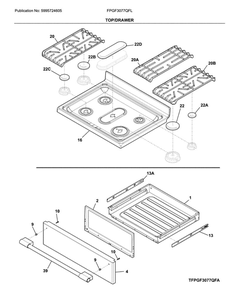 Top/Drawer Diagram and Parts List for FPGF3077QFL  Frigidaire Range