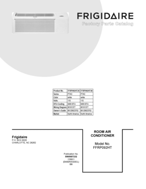 01 - COVER SHEET Diagram and Parts List for FFRP092HT30  Frigidaire Air Conditioner