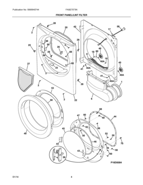 03 - FRONT PANEL/LINT FILTER Diagram and Parts List for FASE7073NR3  Frigidaire Dryer
