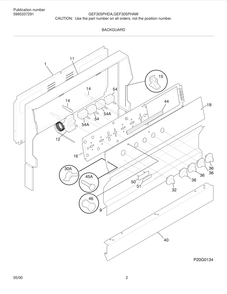 Backguard Diagram and Parts List for GEF305PHDA  Frigidaire Range