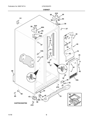 Cabinet Diagram and Parts List for LFSC2324VF5  Frigidaire Refrigerator