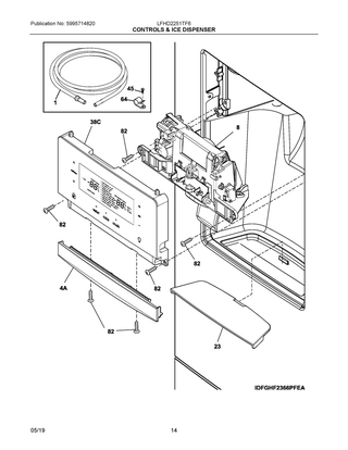 Controls & Ice Dispenser Diagram and Parts List for LFHD2251TF6  Frigidaire Refrigerator