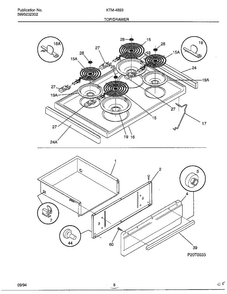 Top/drawer Diagram and Parts List for 4893-80B  Frigidaire Range