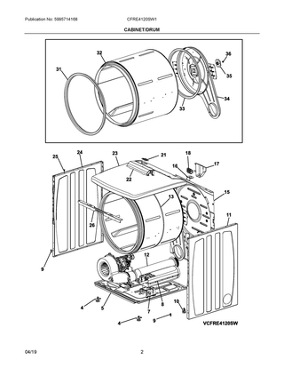 Cabinet/drum Diagram and Parts List for CFRE4120SW1  Frigidaire Dryer