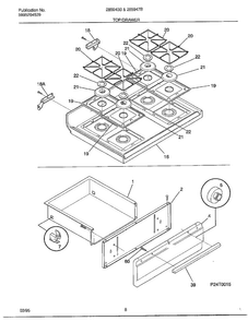 Top/drawer Diagram and Parts List for 285947B  Frigidaire Range