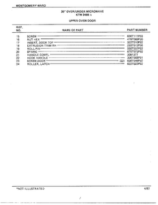 30" Over/under Upper Oven Door Page 2 Diagram and Parts List for 3488A  Frigidaire Range
