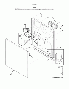 Door Diagram and Parts List for 58714012416B  Kenmore Dishwasher