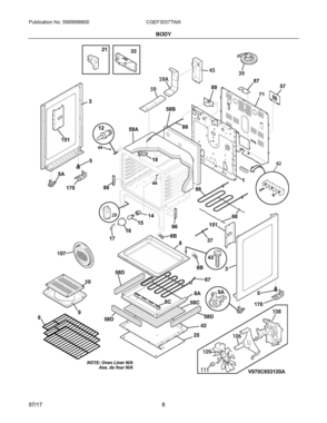 03 - BODY Diagram and Parts List for CGEF3037TWA  Frigidaire Range
