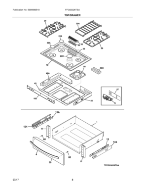 05 - TOP/DRAWER Diagram and Parts List for FFGS3026TSA  Frigidaire Range