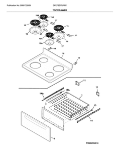 Top/Drawer Diagram and Parts List for CFEF3017UWC  Frigidaire Range